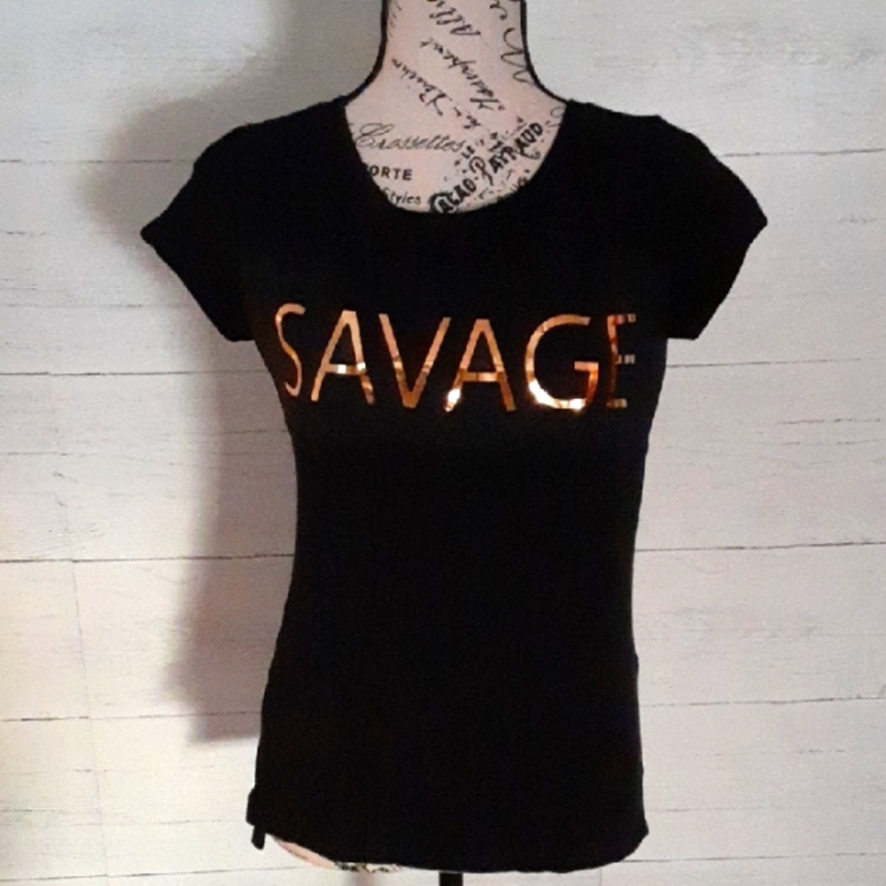 'SAVAGE' T-Shirt w/Raised Gold Lettering, NWOT